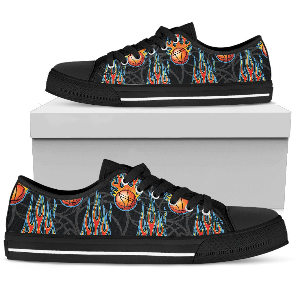 Basketball Fire Print Pattern Women Low Top Shoes