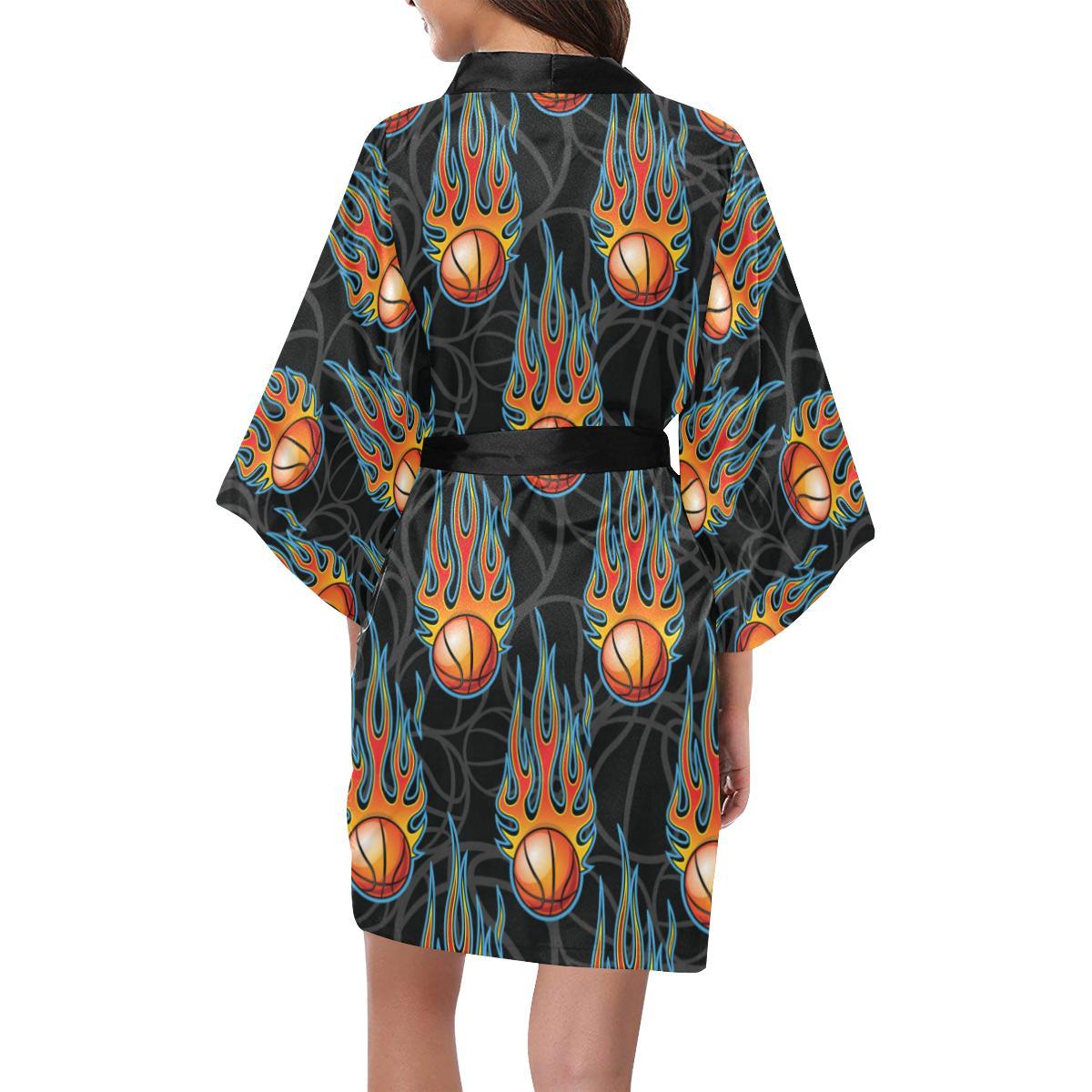 Basketball Fire Print Pattern Women Short Kimono Robe