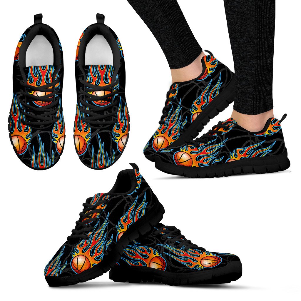 Basketball Fire Print Pattern Women Sneakers Shoes