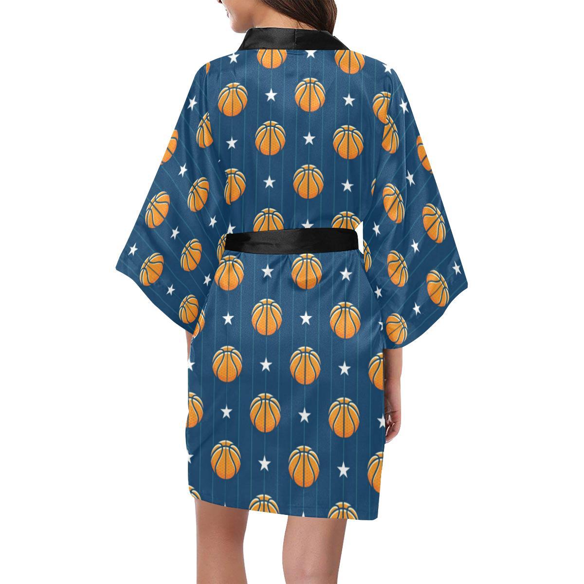 Basketball Star Print Pattern Women Short Kimono Robe