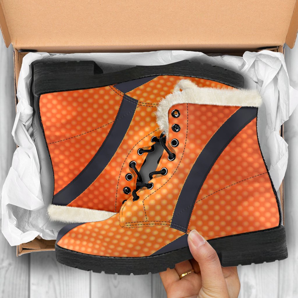Basketball Texture Print Pattern Faux Fur Leather Boots-JTAMIGO.COM