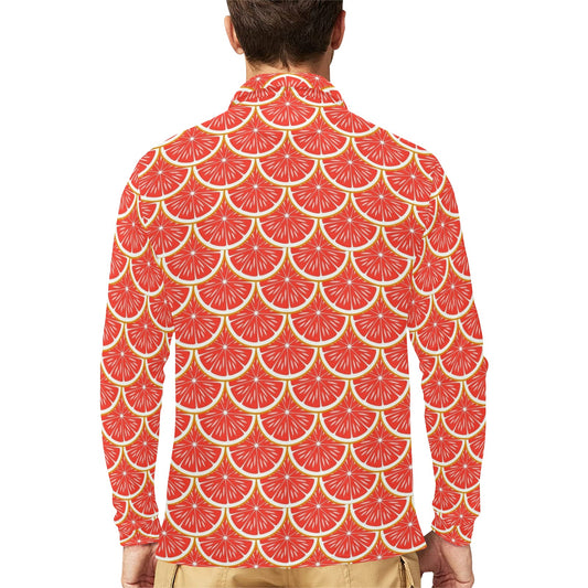 Grapefruit Pattern Print Design GF07 Long Sleeve Polo Shirt For Men's