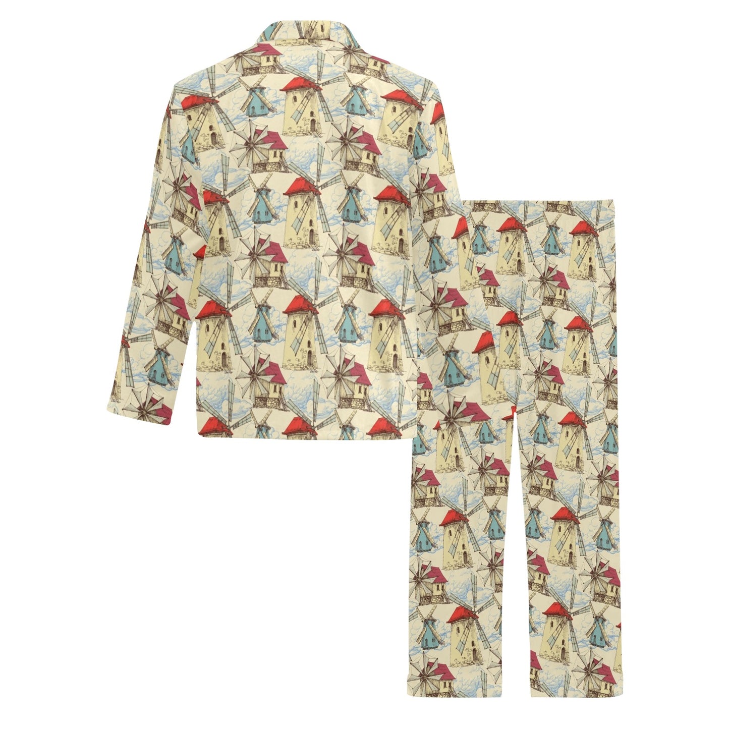 Windmill Pattern Print Design 01 Men's Long Pajama Set