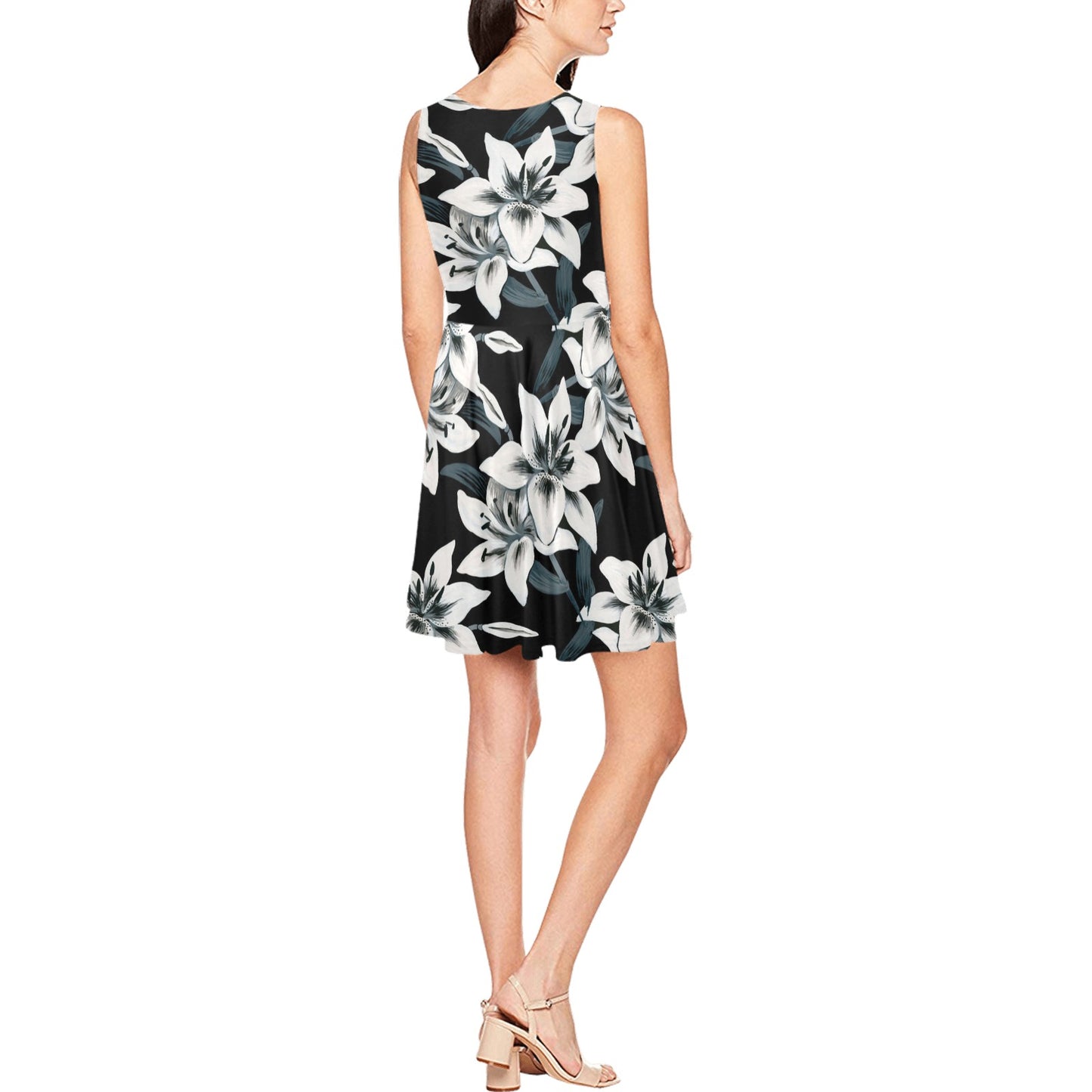 Lily Pattern Print Design 03 Sleeveless Dress