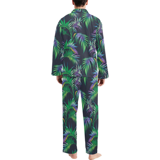 Palm Leaves Pattern Print Design PL04 Men's Long Pajama Set