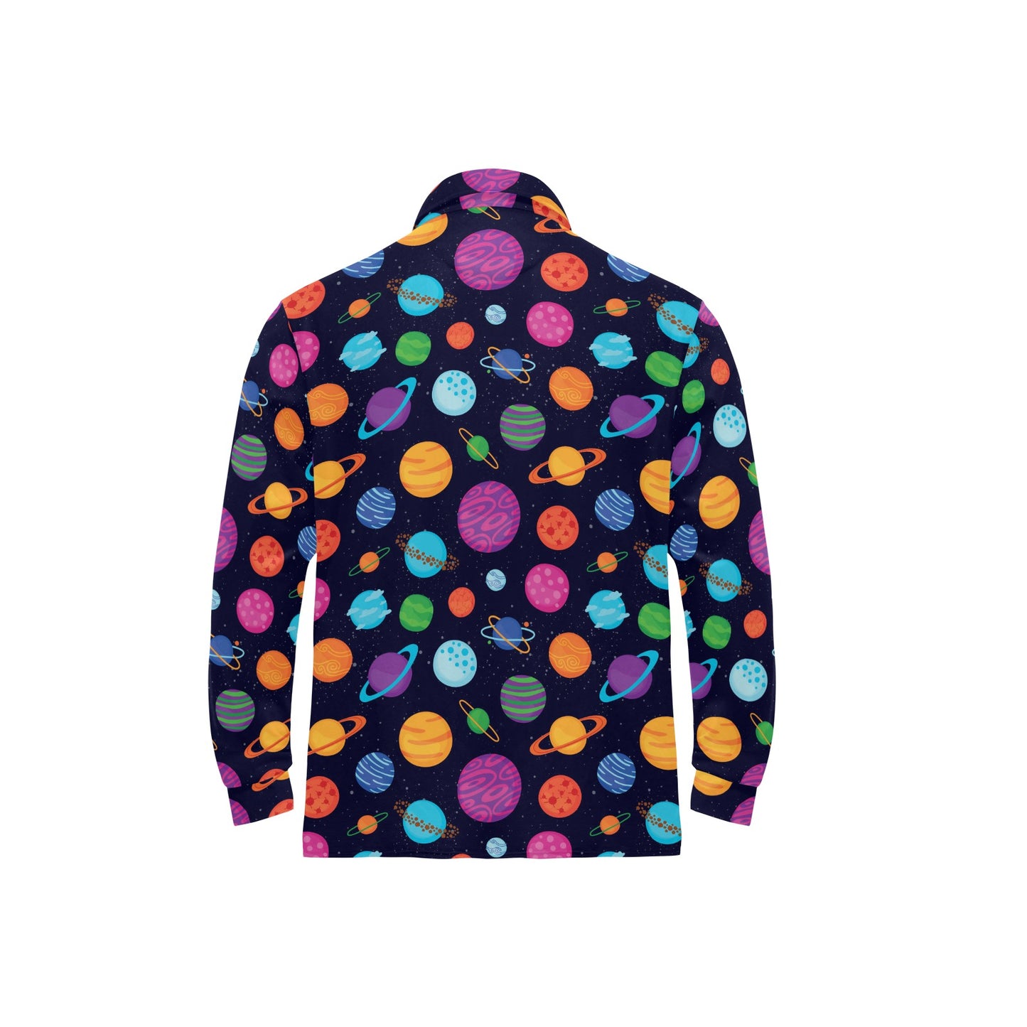 Planet Multicolor Print Design LKS302 Long Sleeve Polo Shirt For Men's