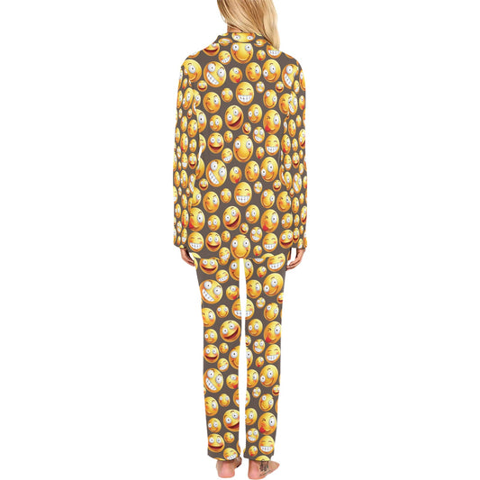 Smiley Face Emoji Print Design LKS303 Women's Long Pajama Set