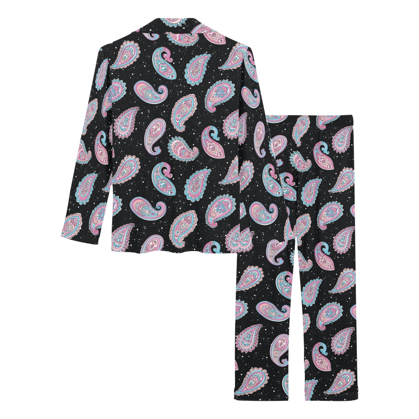 Paisley Pink Design Mandala Print Women's Long Pajama Set