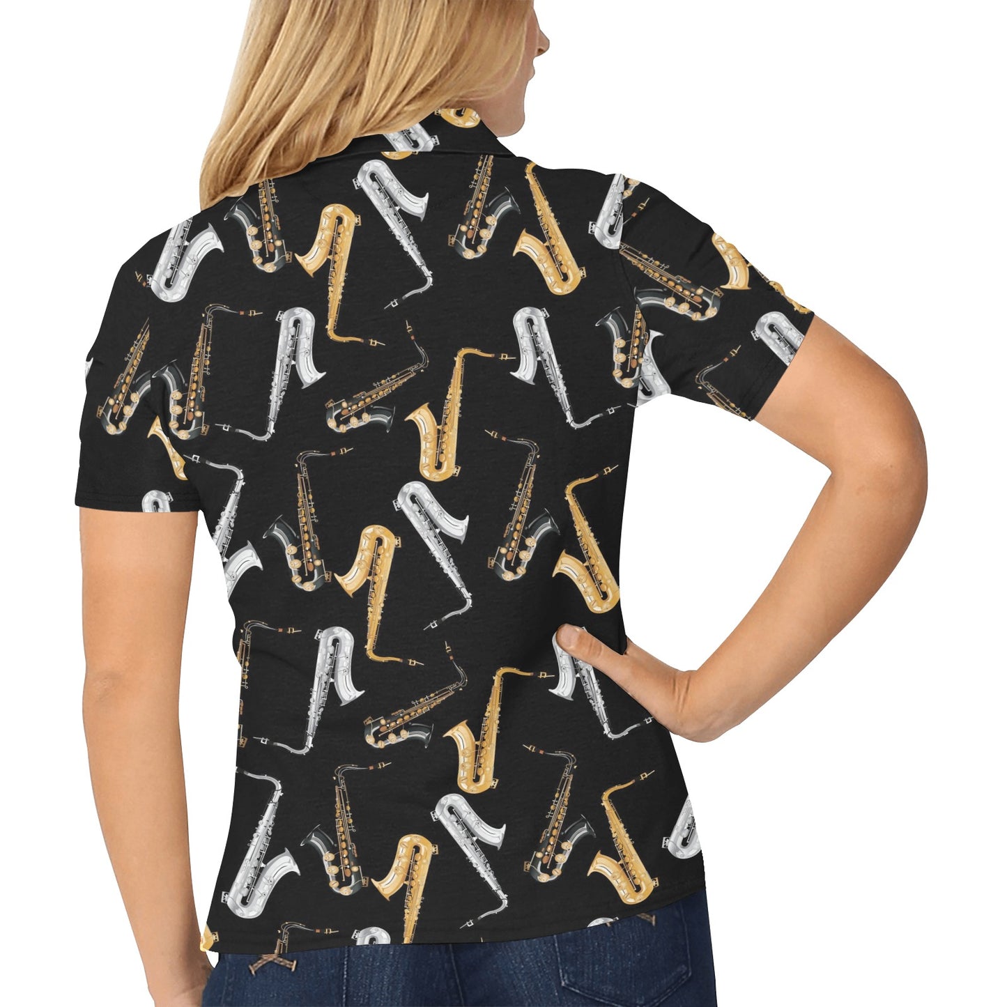 Saxophone Pattern Print Design 01 Women's Polo Shirt