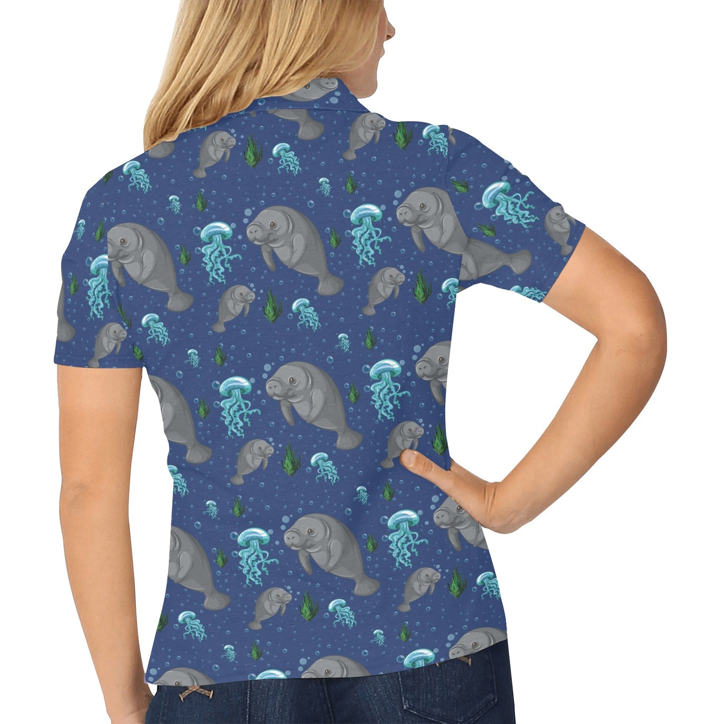 Manatee Pattern Print Design 01 Women's Polo Shirt