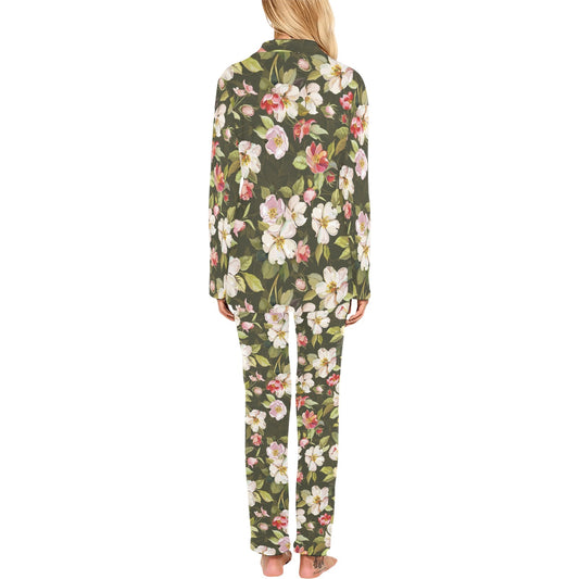 Apple blossom Pattern Print Design AB01 Women's Long Pajama Set