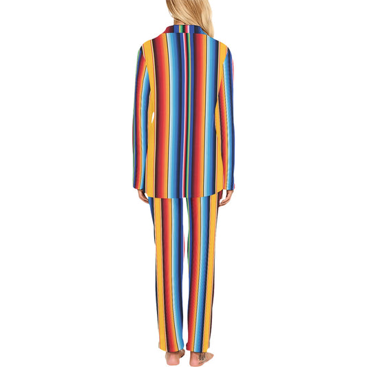 Mexican Blanket Stripe Print Pattern Women's Long Pajama Set