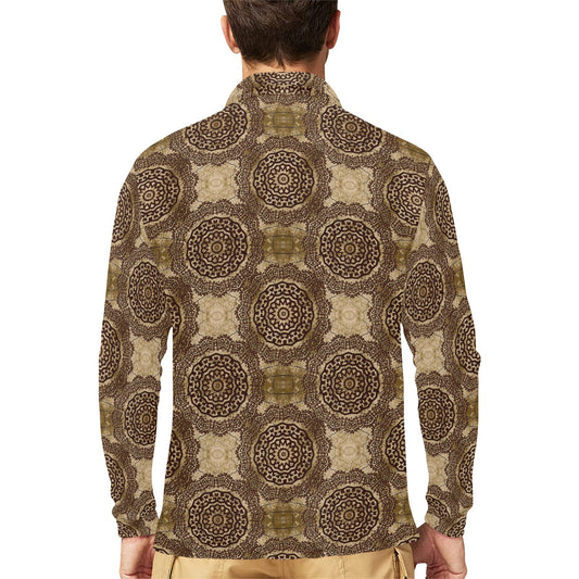 Ancient Greek Symbol Print Design LKS309 Long Sleeve Polo Shirt For Men's