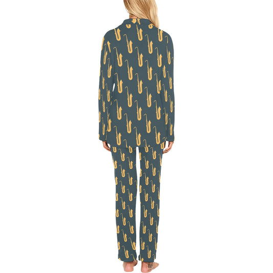 Saxophone Print Design LKS401 Women's Long Pajama Set