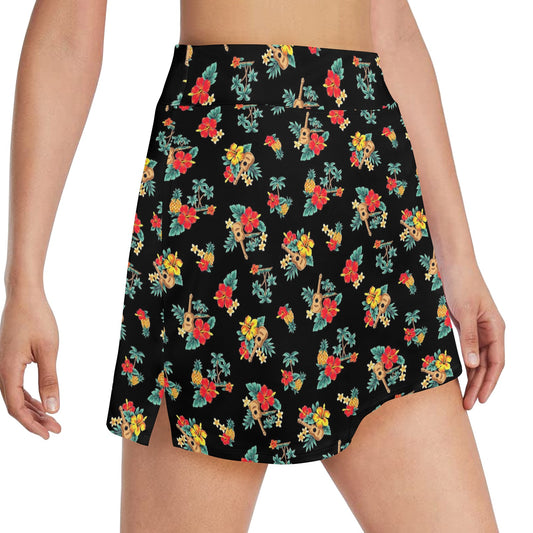 Hawaiian Flower Themed Print 17" Golf & Pickleball Skort with Pockets