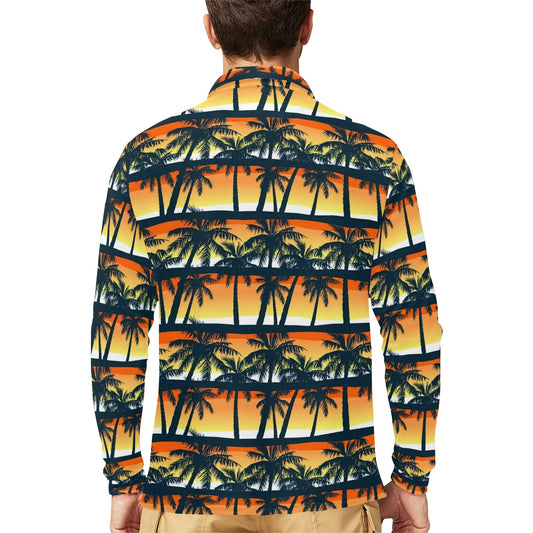 Palm Tree Pattern Print Design PT011 Long Sleeve Polo Shirt For Men's