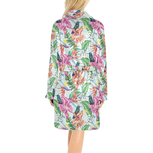 Hummingbird Tropical Pattern Print Design 05 Women's Fleece Robe