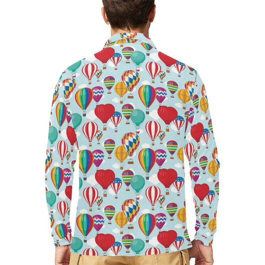 Ballon Pattern Print Design 07 Long Sleeve Polo Shirt For Men's