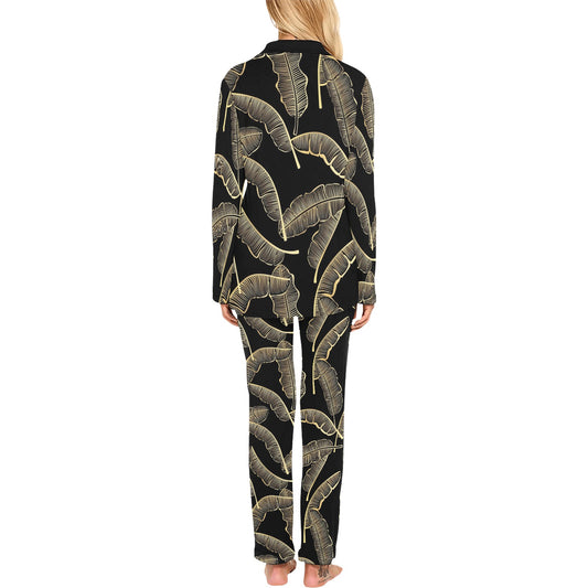 Banana Leaf Pattern Print Design BL07 Women's Long Pajama Set