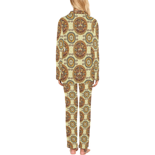 Calendar Aztec Themed Print Pattern Women's Long Pajama Set