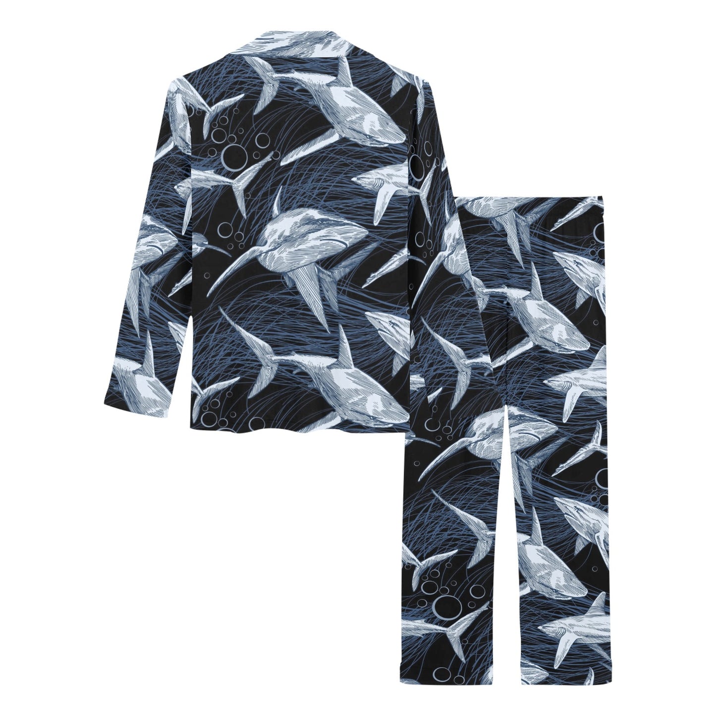 Shark Print Pattern Women's Long Pajama Set