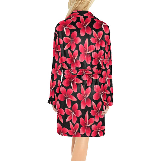 Red Plumeria Pattern Print Design PM025 Women's Fleece Robe