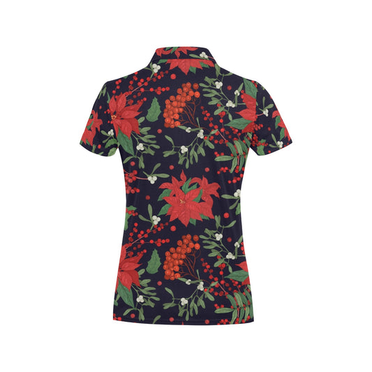 Poinsettia Pattern Print Design POT02 Women's Polo Shirt