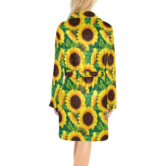 Sunflower Pattern Print Design SF02 Women's Fleece Robe