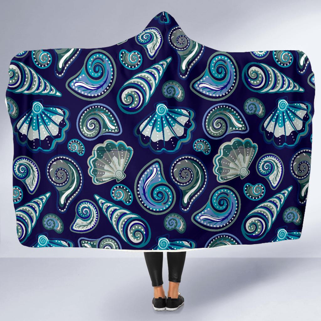 Beach Seashell Blue Print Hooded Blanket-JTAMIGO.COM