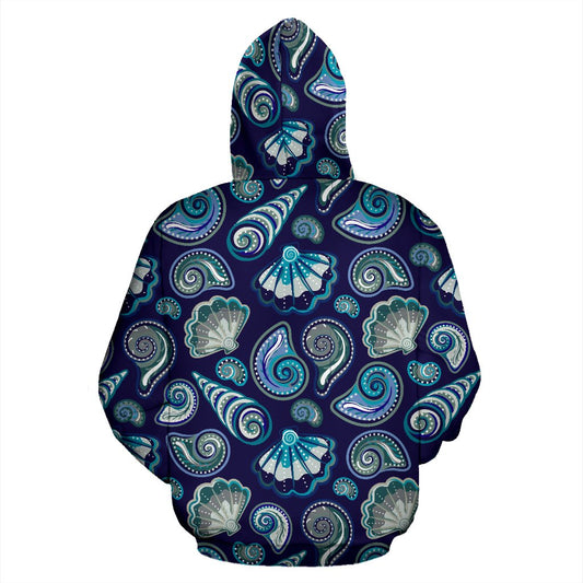Beach Seashell Blue Print Pullover Hoodie