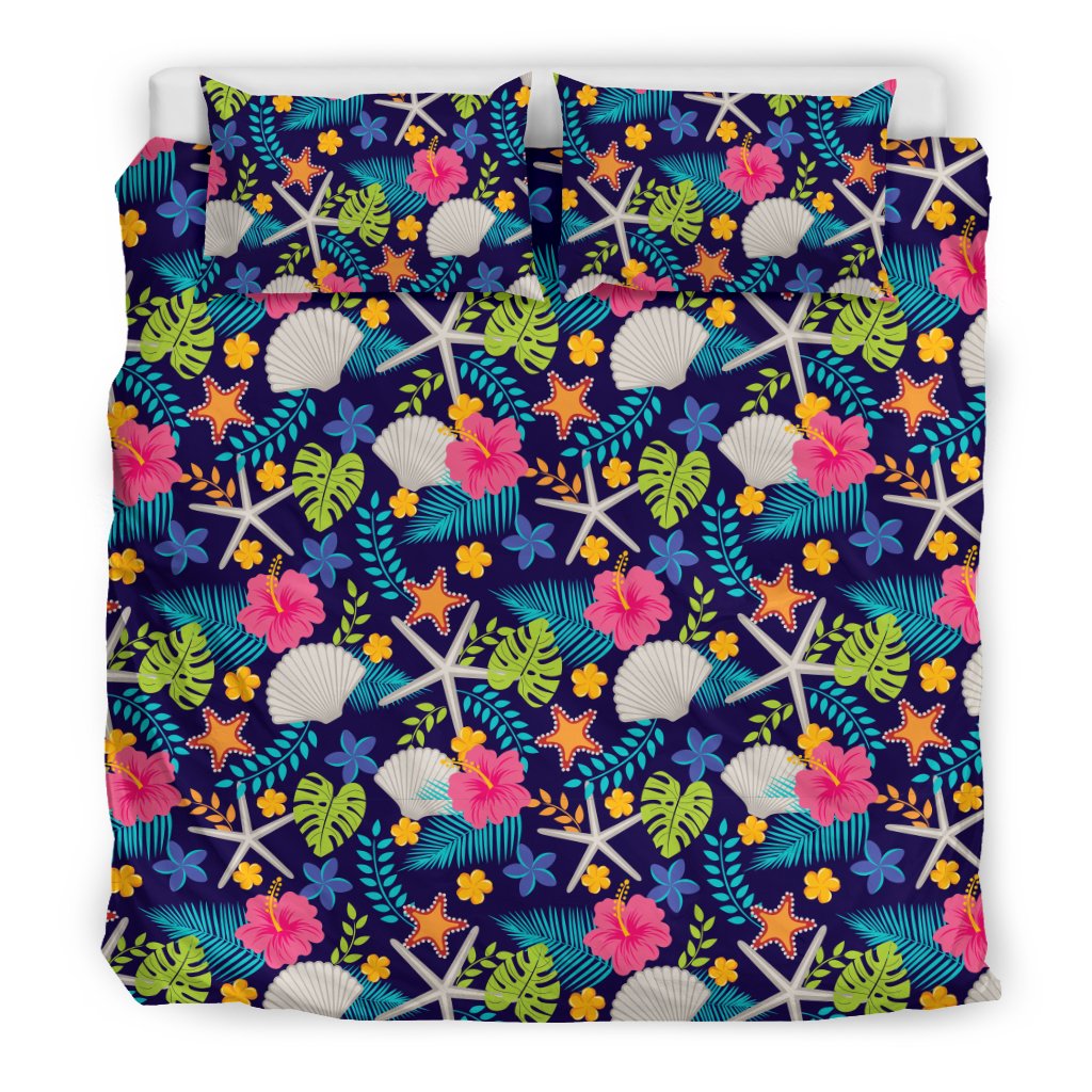 Beach Seashell Floral Theme Duvet Cover Bedding Set