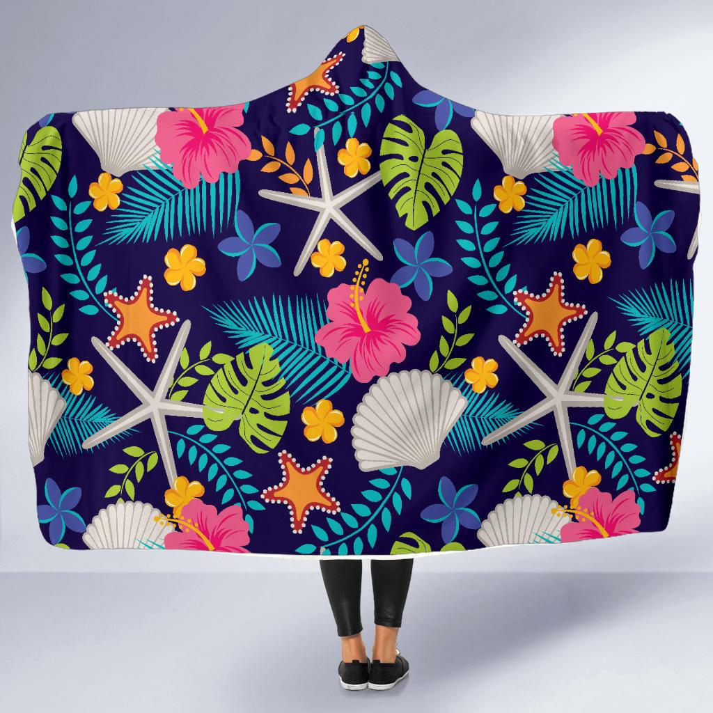 Beach Seashell Floral Theme Hooded Blanket-JTAMIGO.COM