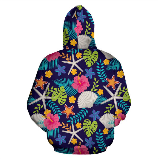Beach Seashell Floral Theme Pullover Hoodie