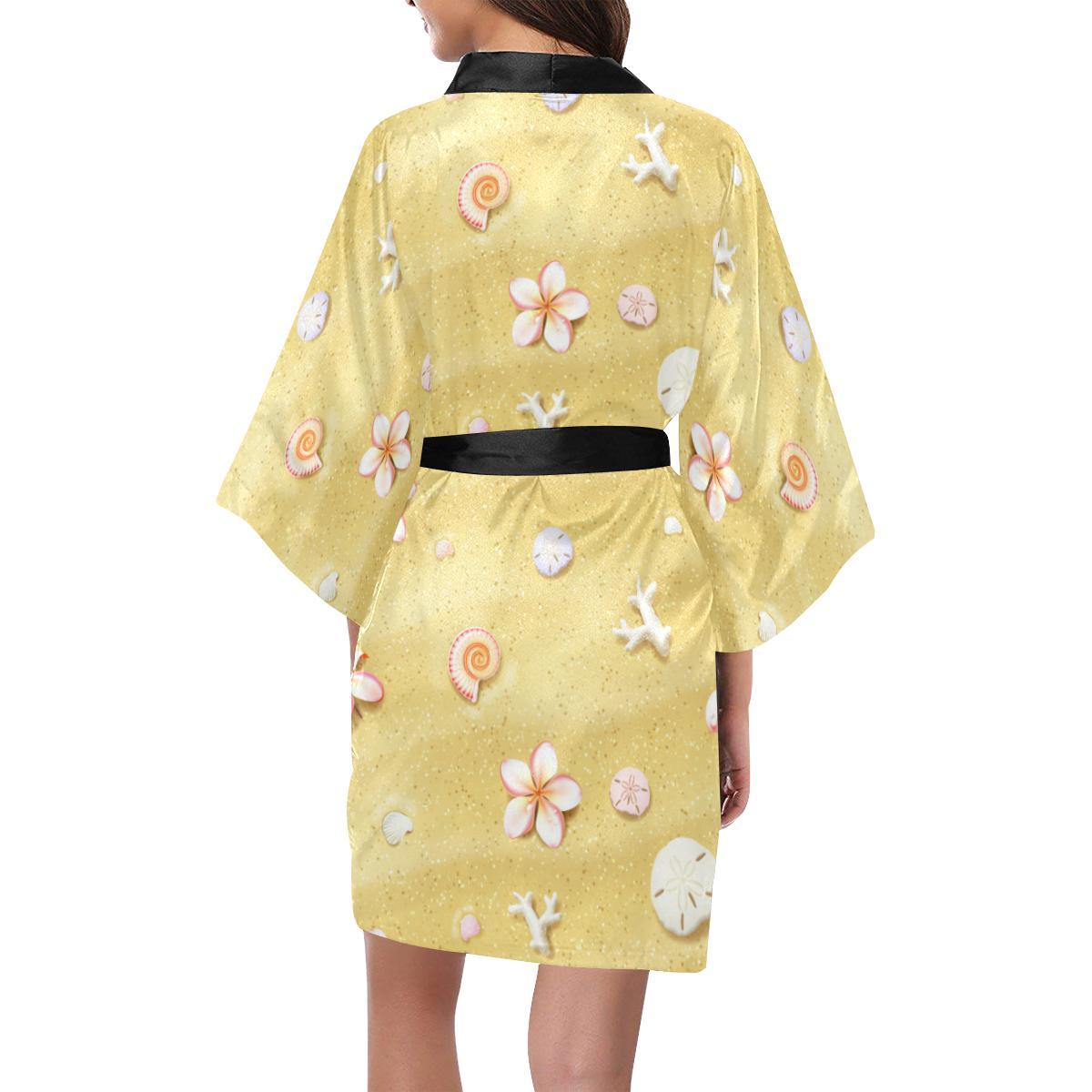 Beach Theme Print Women Short Kimono Robe