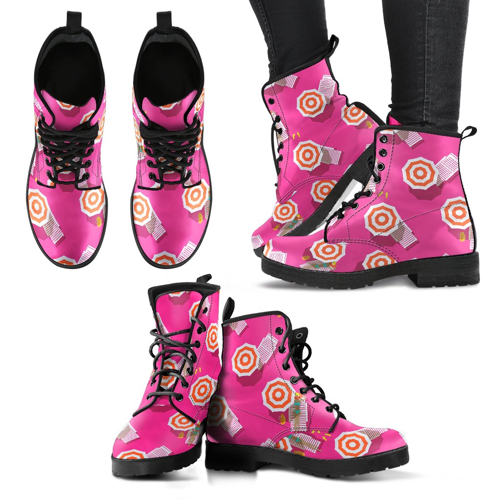 Beach Top View Umbrella Theme Women Leather Boots-JTAMIGO.COM