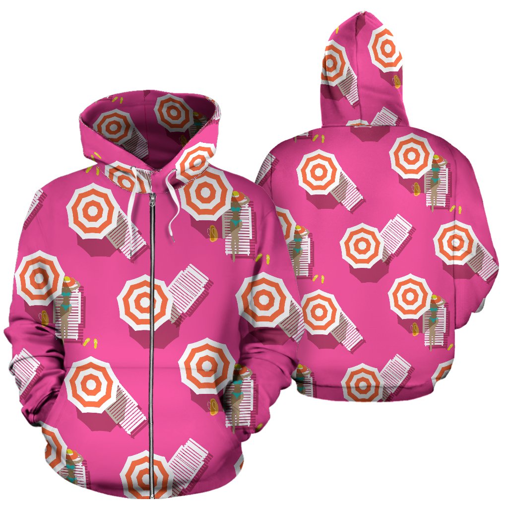 Beach Top View Umbrella Theme Zip Up Hoodie