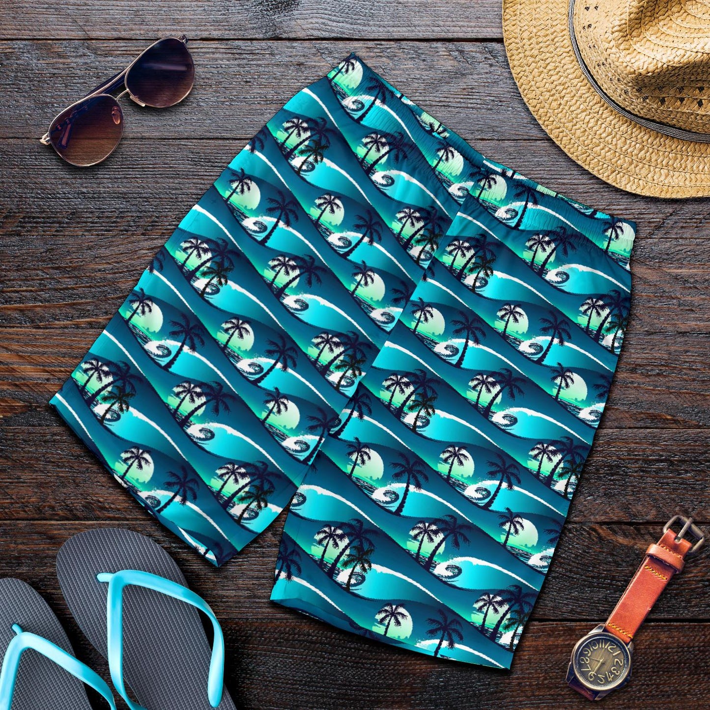 Beach Wave Design Print Mens Shorts-JTAMIGO.COM