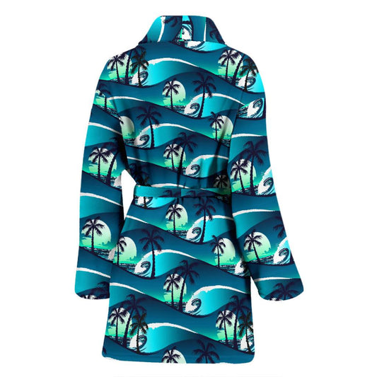 Beach Wave Design Print Women Bath Robe-JTAMIGO.COM