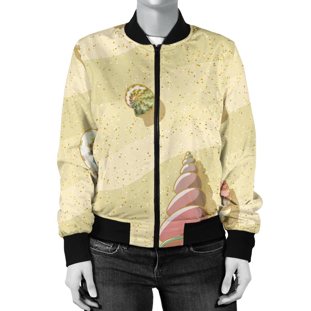 Beach With Seashell Theme Women Casual Bomber Jacket