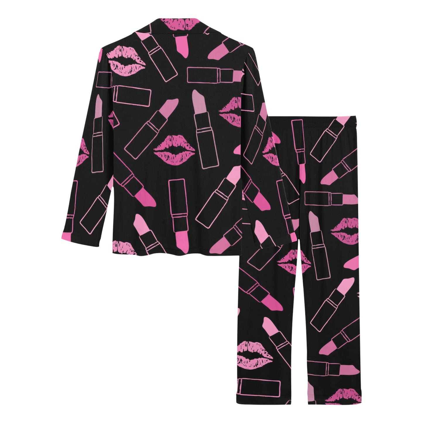 Lipstick Pink Pattern Print Design 01 Women's Long Pajama Set