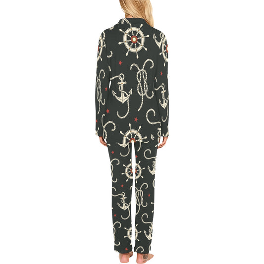 Nautical Anchor Pattern Women's Long Pajama Set