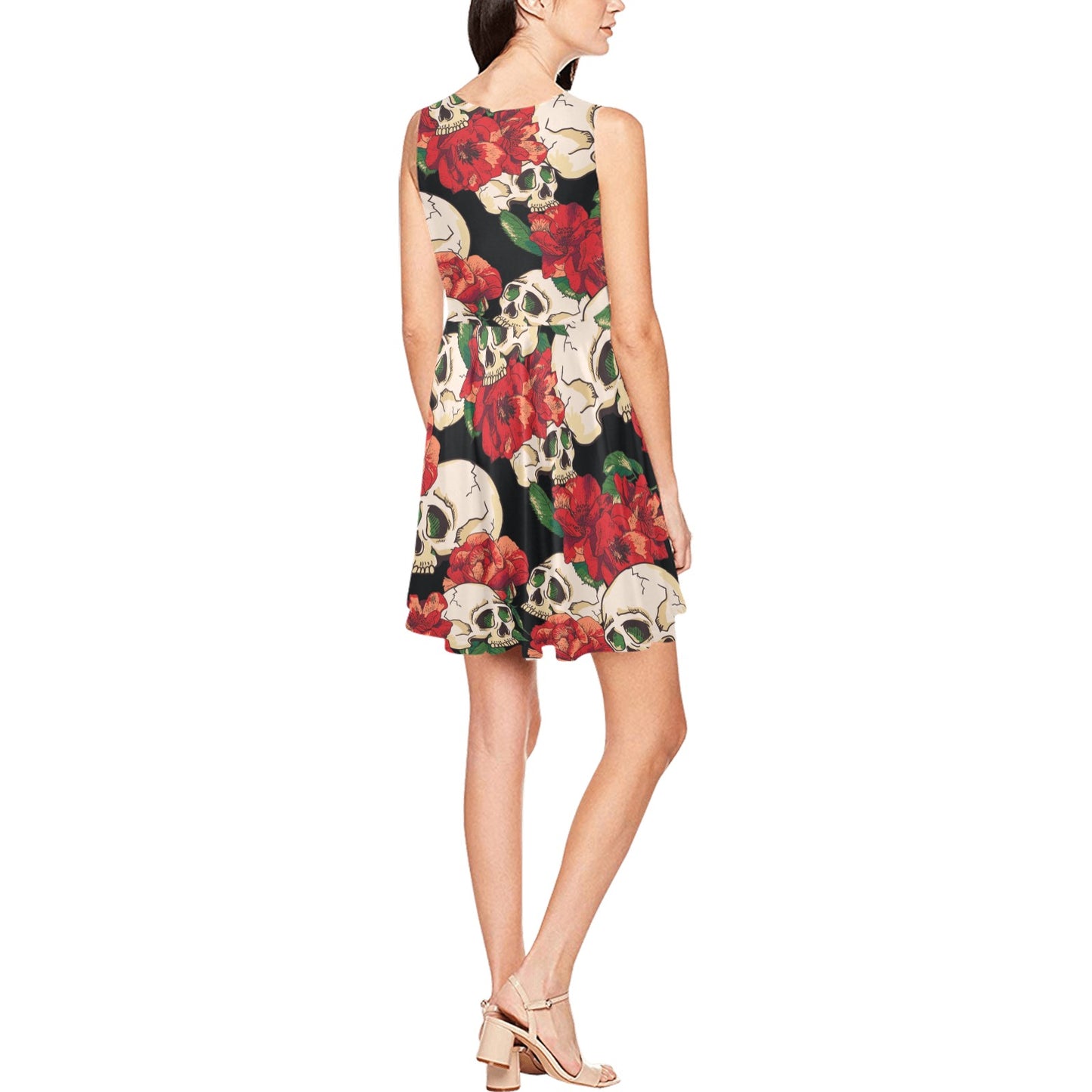 Skull Red Rose Sleeveless Dress
