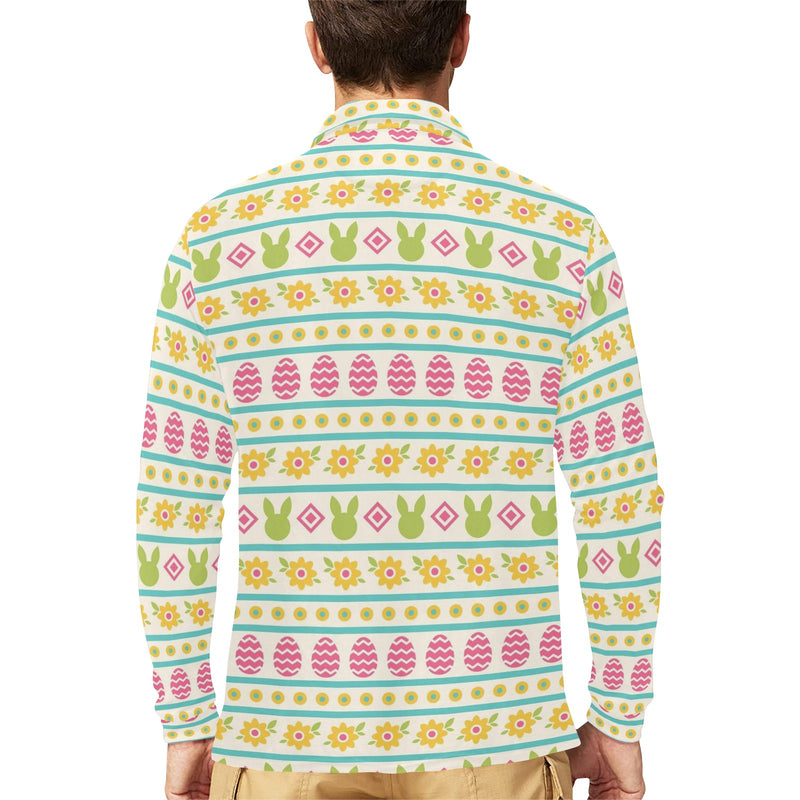 Easter Eggs Pattern Print Design RB016 Long Sleeve Polo Shirt For Men's