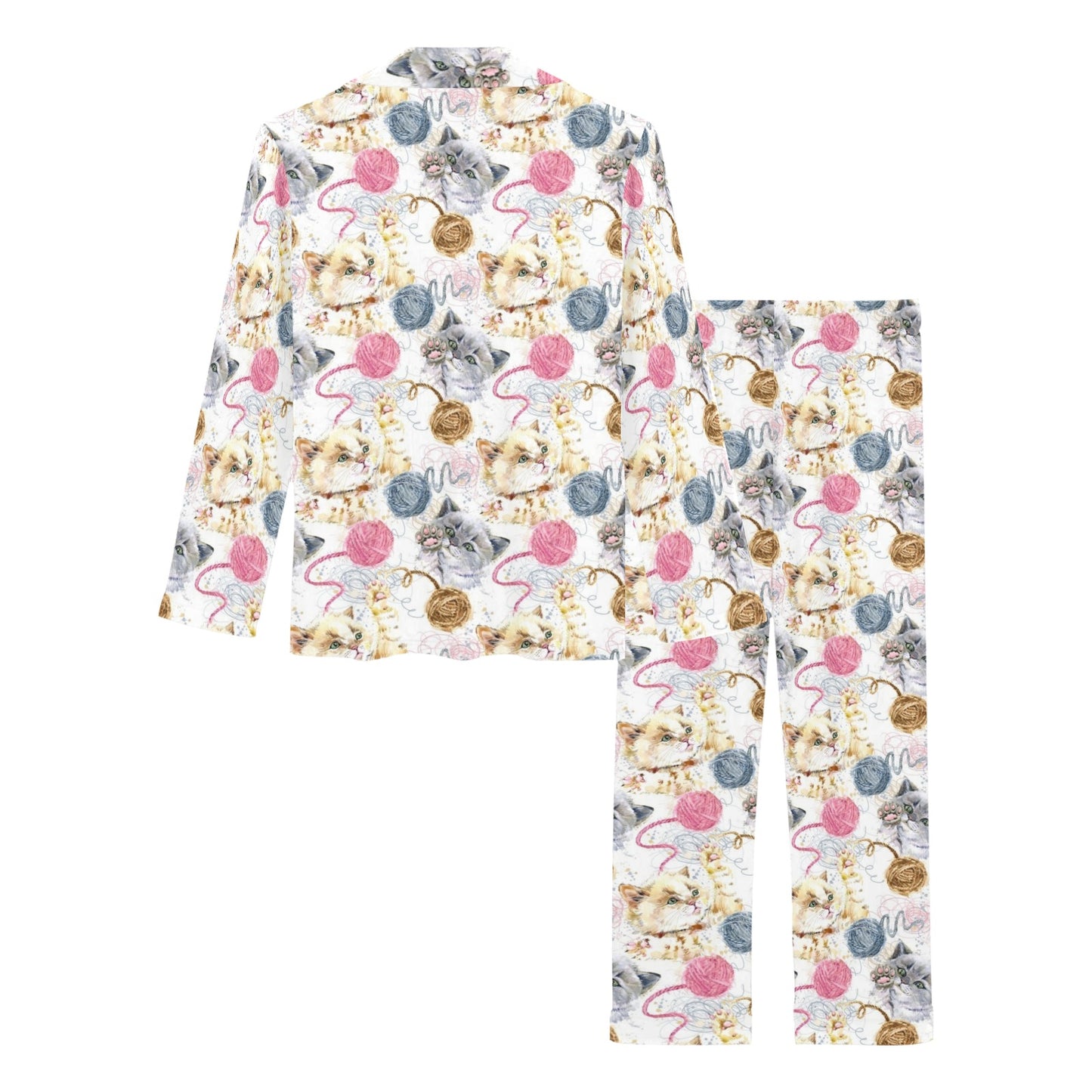 Cat Playing Yarn Pattern Print Design 07 Women's Long Pajama Set