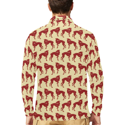 Whippets Print Design LKS301 Long Sleeve Polo Shirt For Men's