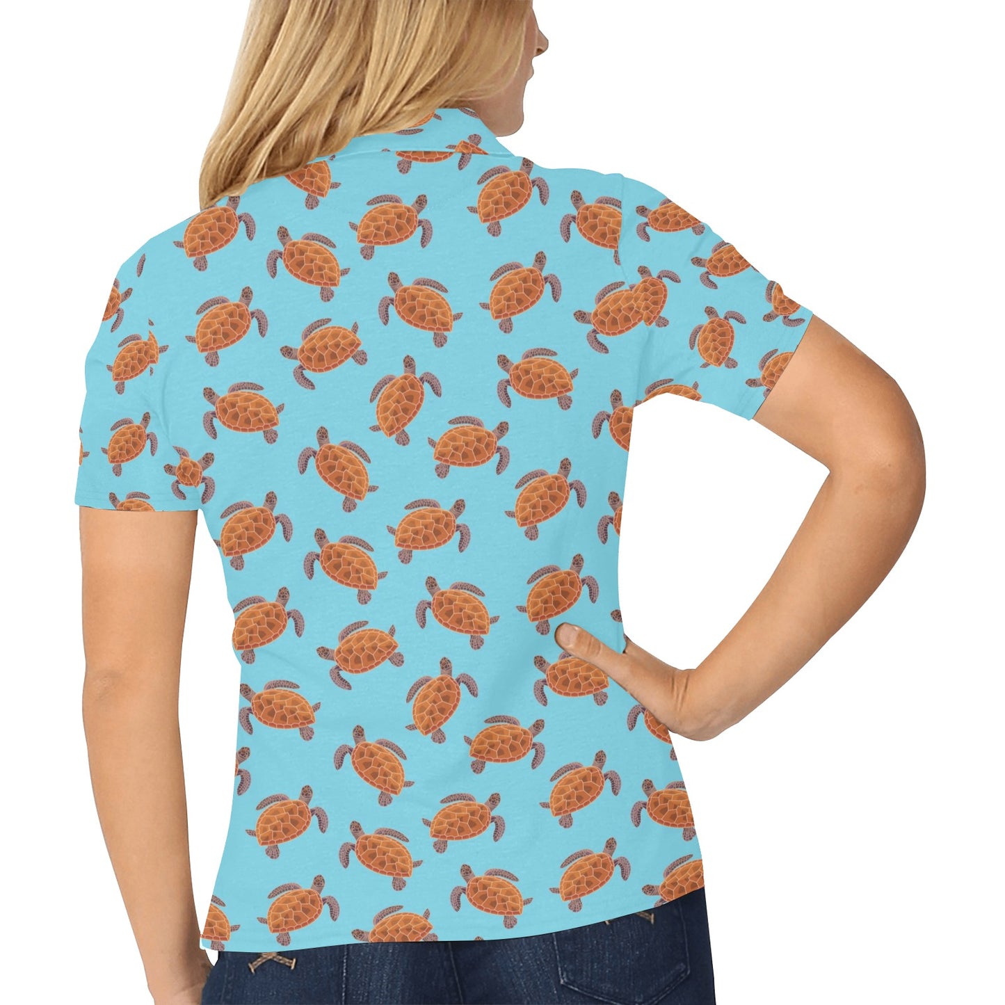 Brow Sea Turtle Print Pattern Women's Polo Shirt