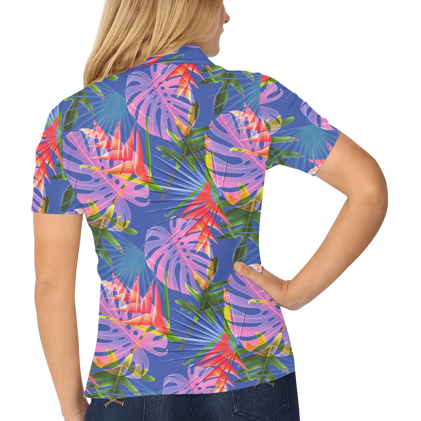 Tropical Flower Pattern Print Design TF025 Women's Polo Shirt