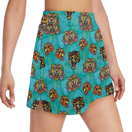 Tattoo Tiger Head Print Design LKS304 17" Golf & Pickleball Skort with Pockets