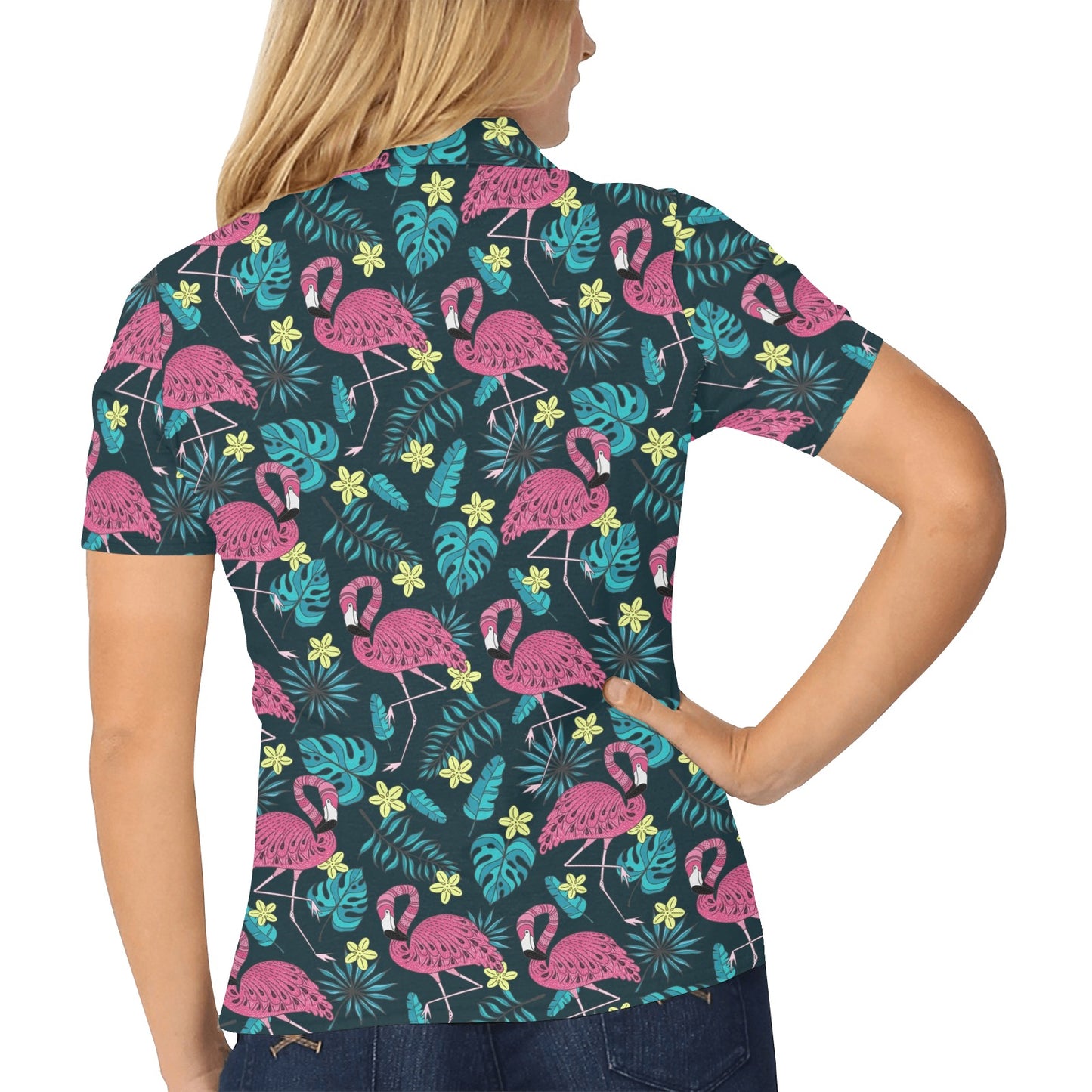Flamingo Print Pattern Women's Polo Shirt