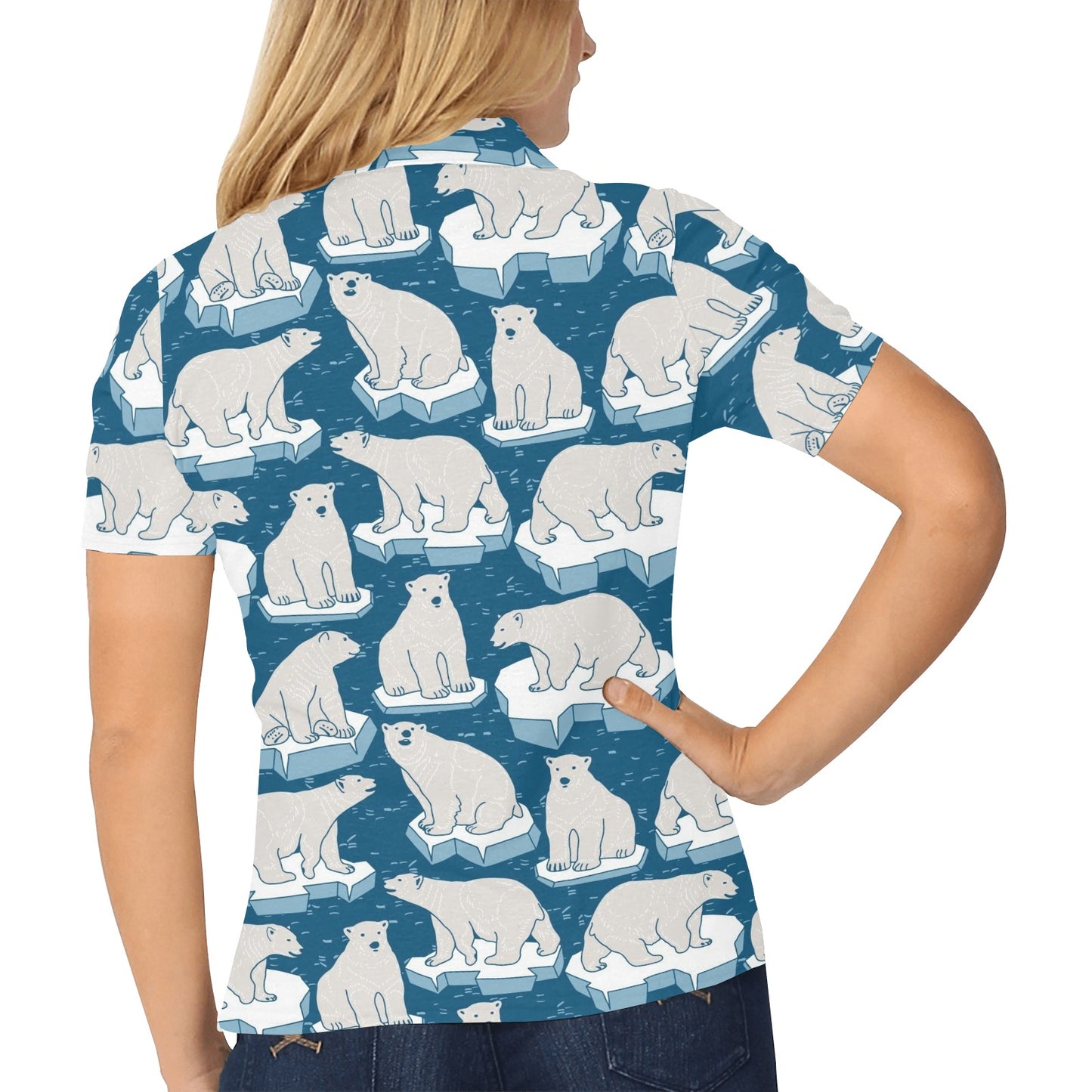 Polar Bear Pattern Print Design PB03 Women's Polo Shirt